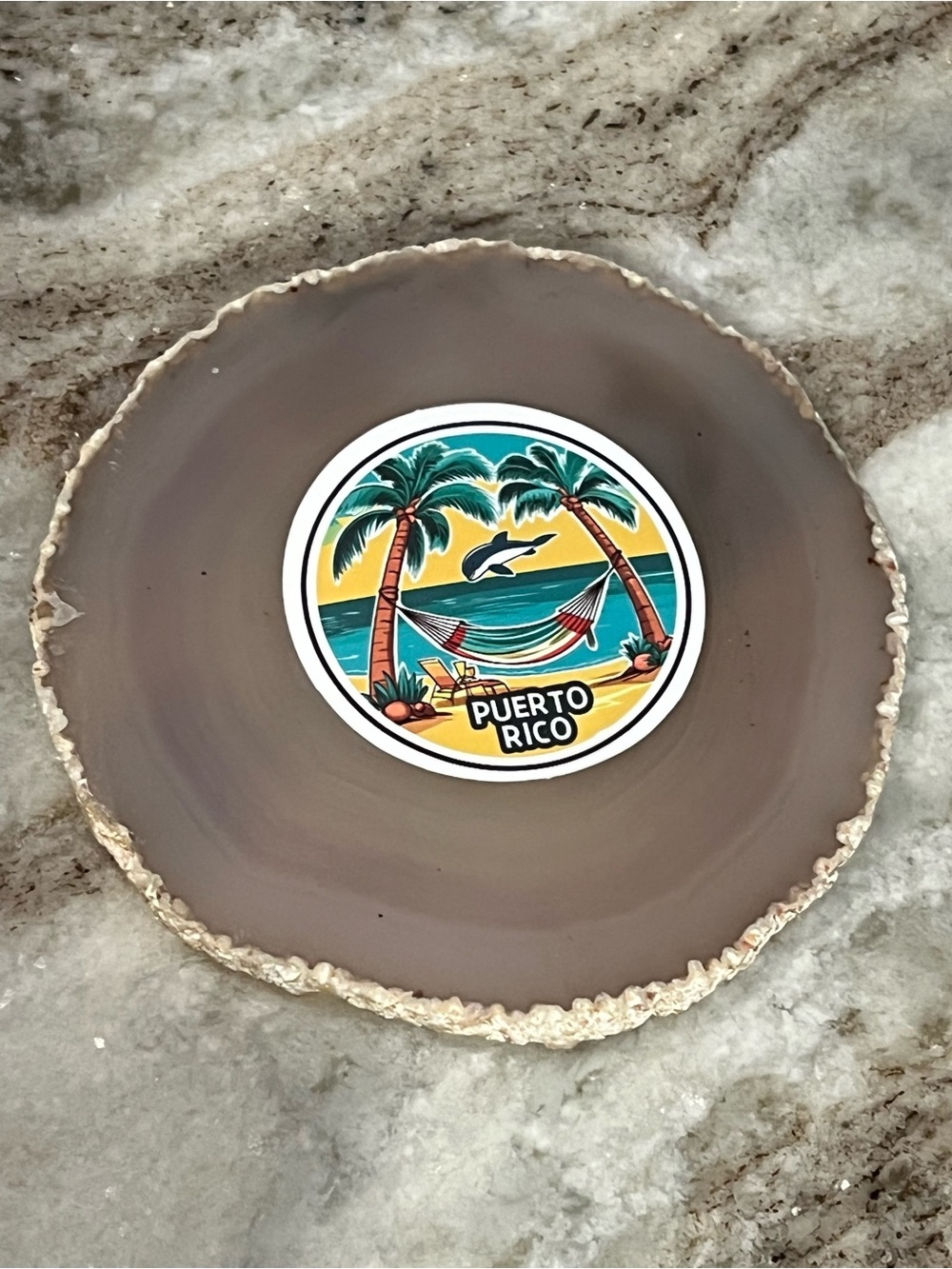 $5/10 - Puerto Rico Tropical Island Hammock Beach Scene, Dolphin Jumping Sticker